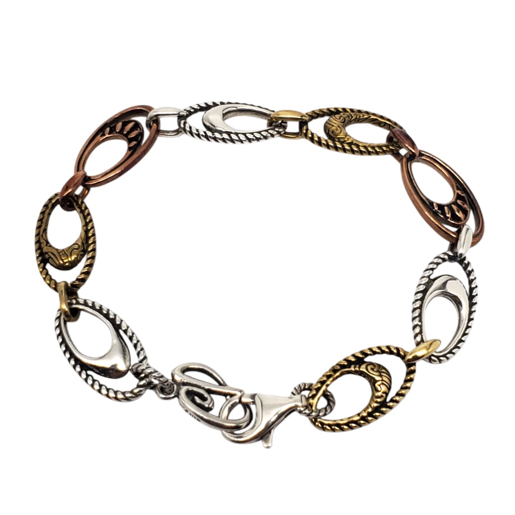 Carolyn Pollack Sterling Silver Copper Brass Link Bracelet #21028
